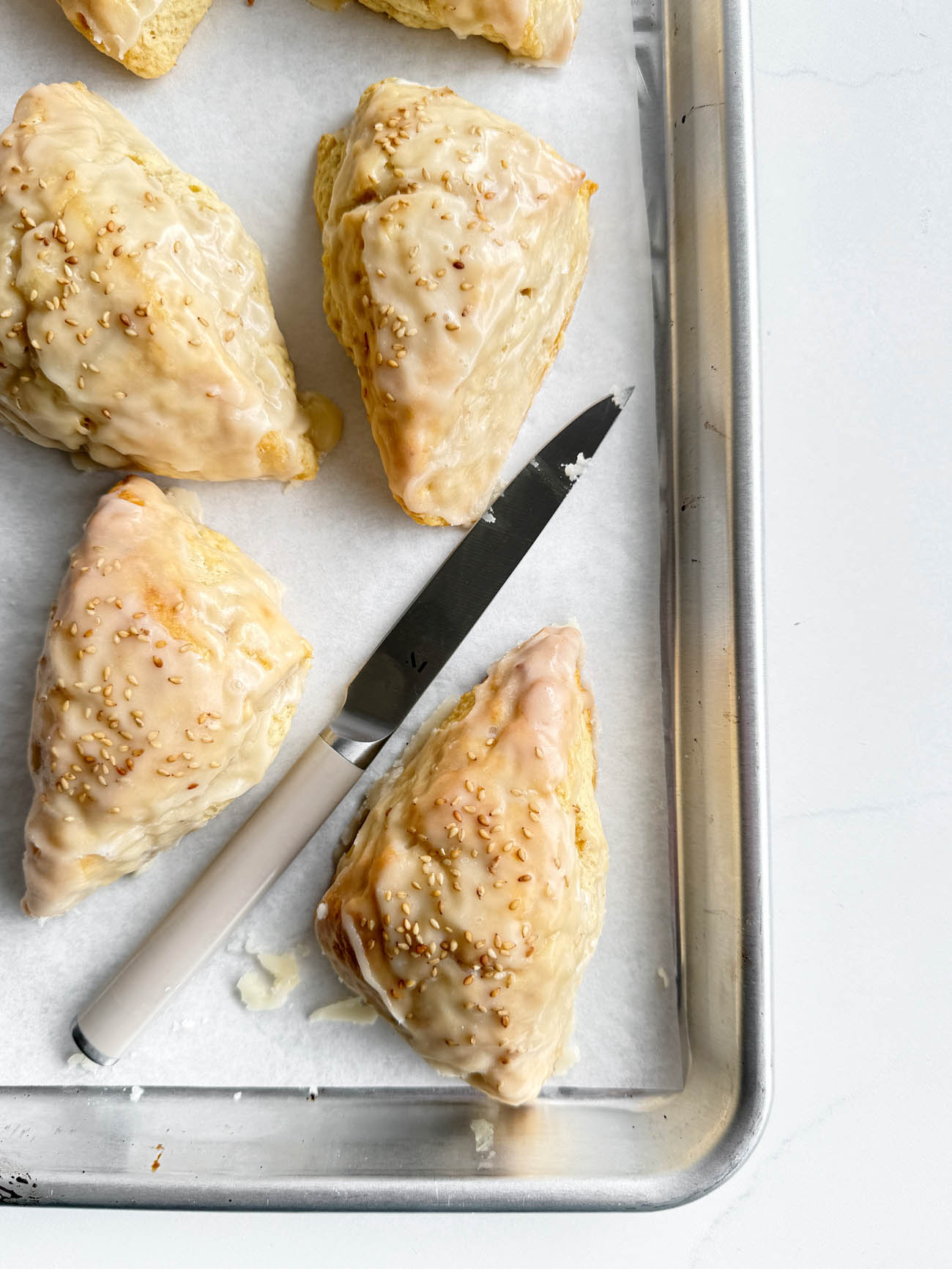Banana Bread Scones with Toasted Sesame Icing
