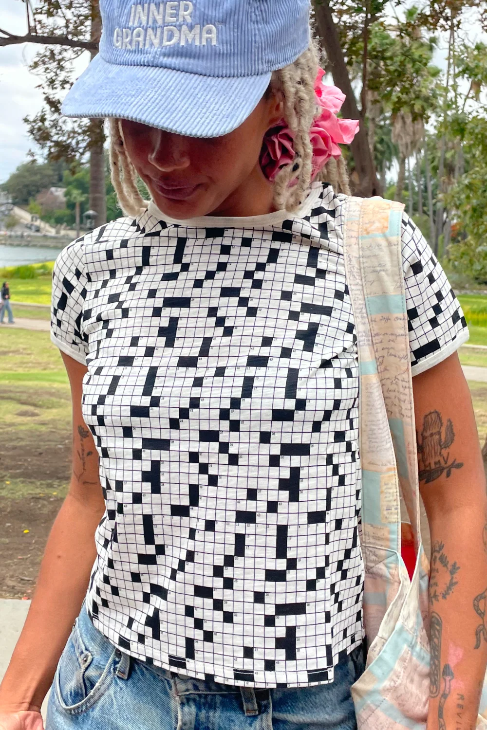 Puzzler Tee – Crossword Print Vintage Cotton T-Shirt